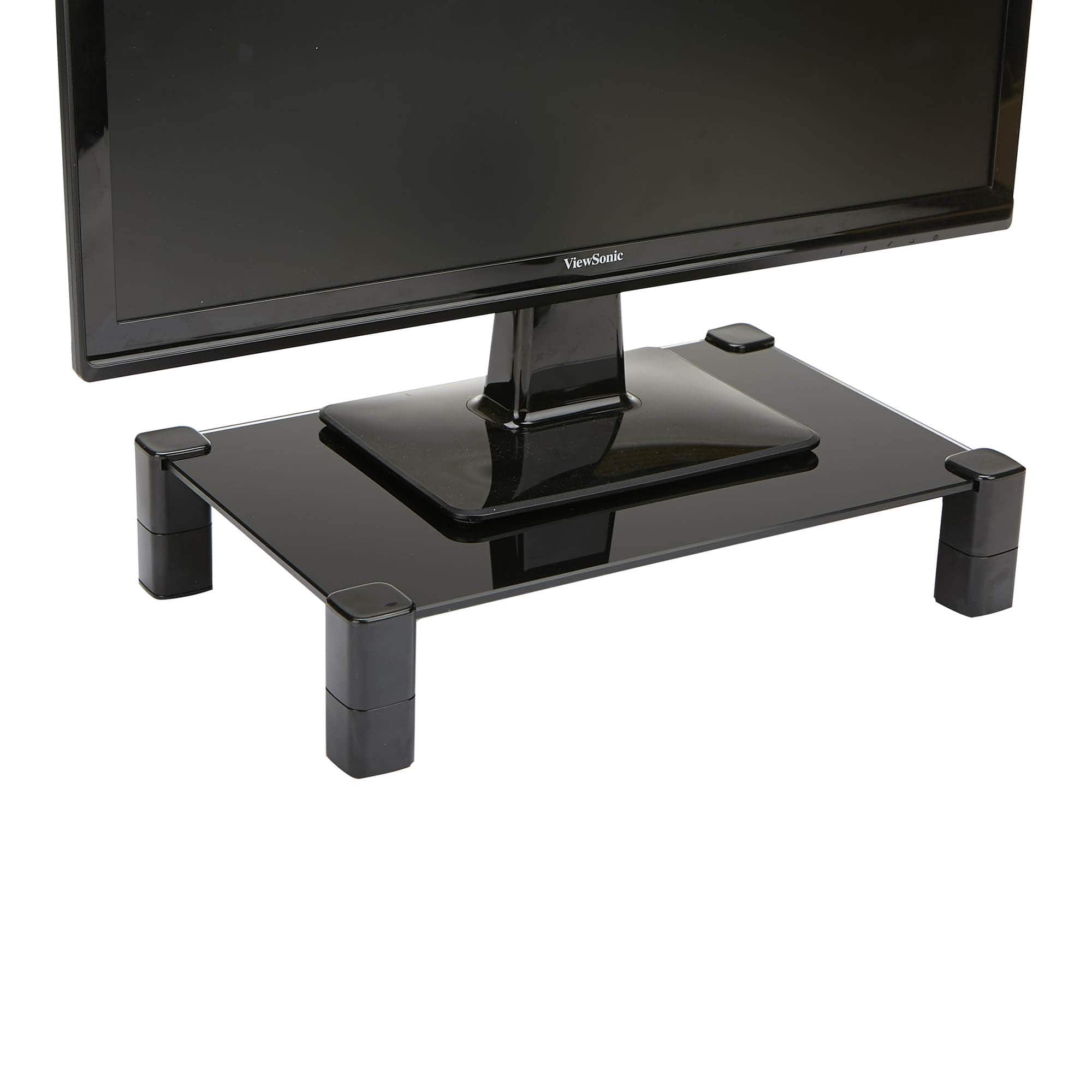 Mind Reader Black 4 Leg Glass Desktop Monitor Stand